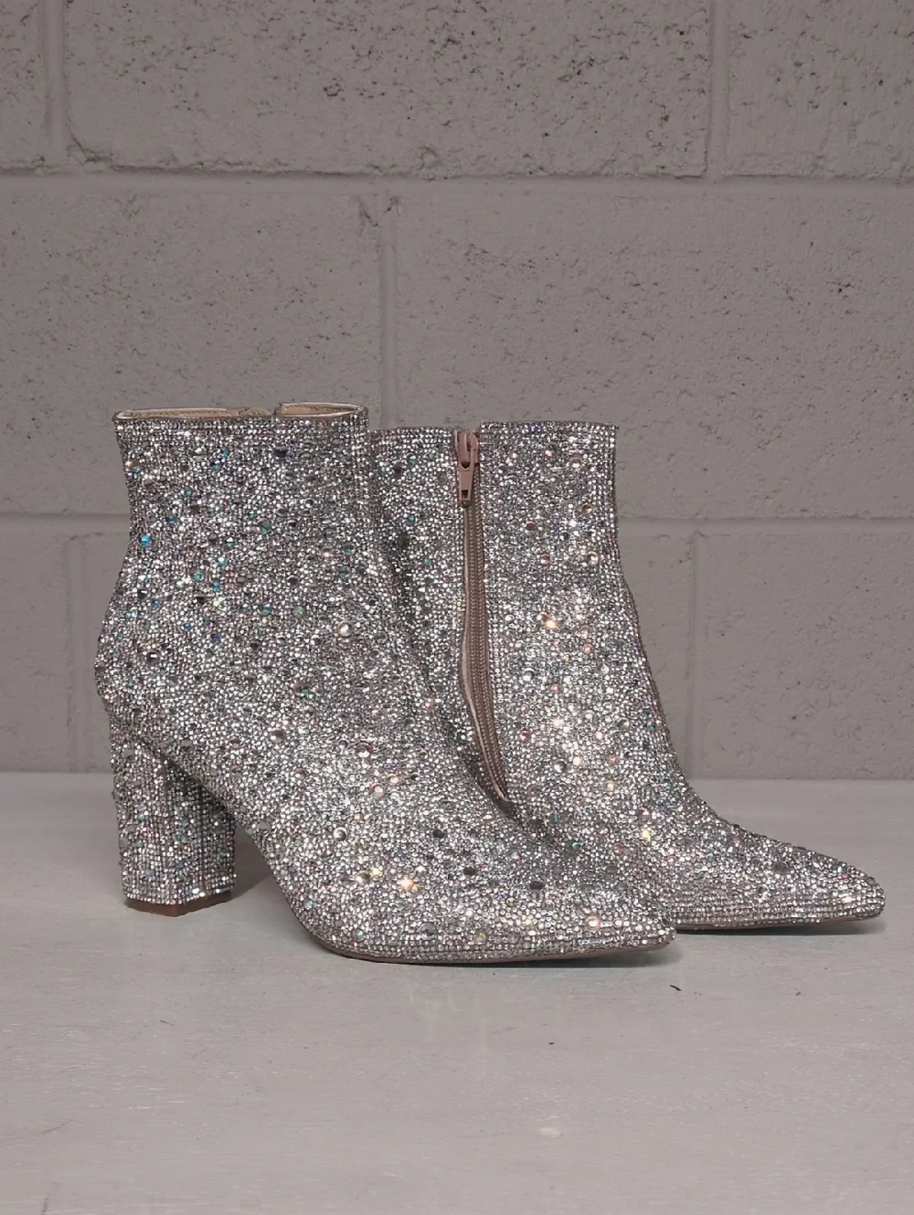 Blue By Betsey Johnson Rhinestone Encrusted Heeled Ankle Booties Size 7.5 - Picture 6 of 16